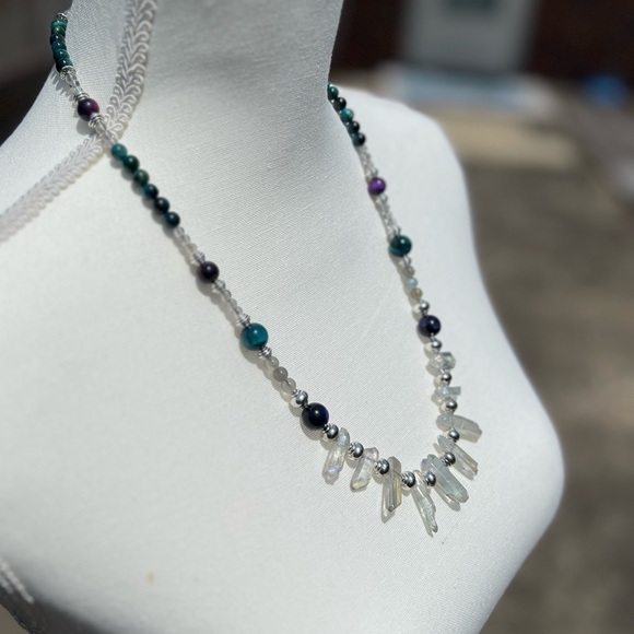 Handmade - Aura Quartz, Labradorite and Galaxy Tigers Eye Beaded Necklace - Picture 6 of 15